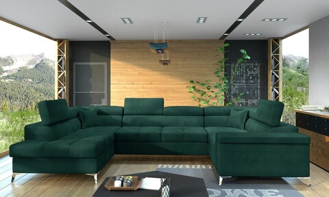 Coltar extensibil stanga 6 locuri ELTAP, Th-39, Thiago, 342x208x88 cm, lemn/poliester, verde inchis