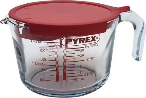 Cana gradata cu capac, Pyrex, 1 L, sticla termorezistenta/plastic