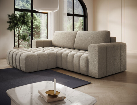 Coltar extensibil stanga 4 locuri ELTAP, Bon-227, Bonett, 250x175x92 cm, lemn/poliester, bej inchis