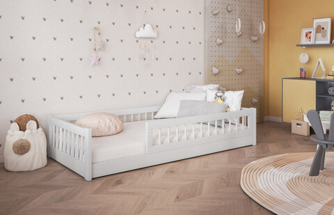 Pat pentru camera copilului Dores, Meblobed, 90x200 cm, lemn de pin, alb