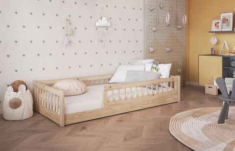 Pat pentru camera copilului Dores, Meblobed, 90x200 cm, lemn de pin, maro pin