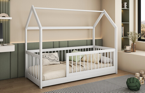 Pat pentru camera copilului Greta, Meblobed, 80x200 cm, lemn de pin, alb