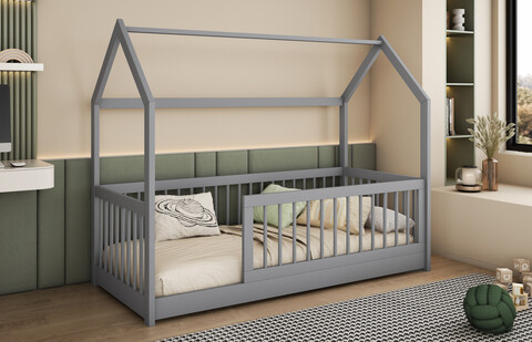 Pat pentru camera copilului Greta, Meblobed, 80x200 cm, lemn de pin, gri