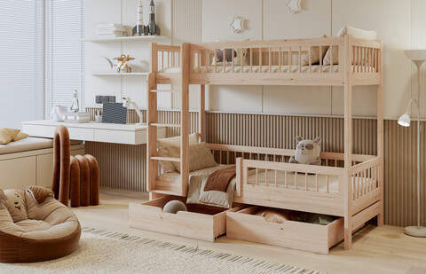 Pat supraetajat pentru camera copilului Coen, Meblobed, 80x180 cm, lemn de pin, maro