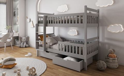 Pat supraetajat pentru camera copilului Aleksander, Meblobed, 80x180 cm, lemn de pin, gri