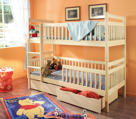 Pat supraetajat pentru camera copilului Aleksander, Meblobed, 80x180 cm, lemn de pin, maro