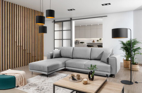 Coltar extensibil stanga 4 locuri ELTAP, LT-03NU, Dalia, 289x190x95 cm, lemn/poliester, gri deschis