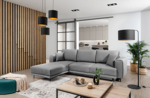 Coltar extensibil stanga 4 locuri ELTAP, LT-04NU, Dalia, 289x190x95 cm, lemn/poliester, gri