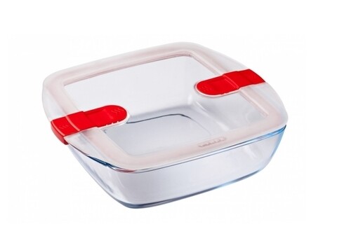 Vas patrat cu capac, Pyrex, Cook&Heat, 2.2 L, sticla termorezistenta/plastic