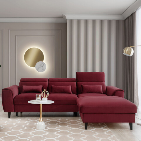 Coltar extensibil dreapta 4 locuri ELTAP, Foble, 267x196x100 cm, lemn/poliester, rosu