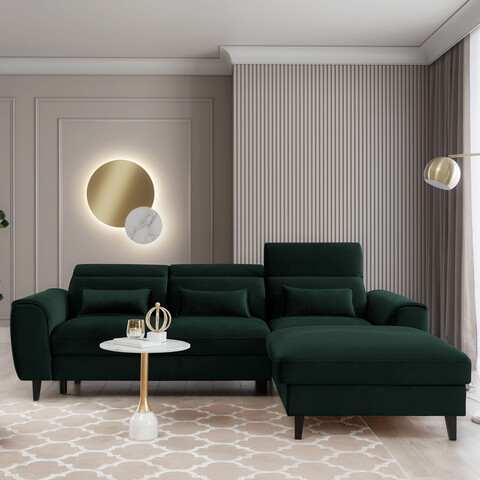 Coltar extensibil dreapta 4 locuri ELTAP, Foble, 267x196x100 cm, lemn/poliester, verde inchis