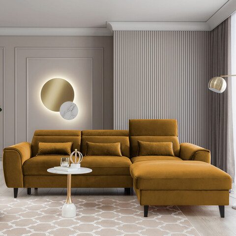 Coltar extensibil dreapta 4 locuri ELTAP, Foble, 267x196x100 cm, lemn/poliester, mustar