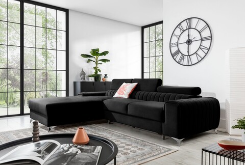 Coltar extensibil stanga 3 locuri ELTAP, LT-10LO, Grayson, 278x205x92 cm, lemn/poliester, negru