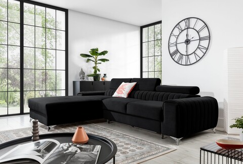 Coltar extensibil stanga 3 locuri ELTAP, LT-10VE, Grayson, 278x205x92 cm, lemn/poliester, negru