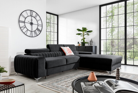 Coltar extensibil dreapta 3 locuri ELTAP, RT-06VE, Grayson, 278x205x92 cm, lemn/poliester, gri inchis