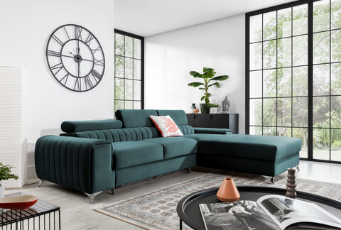 Coltar extensibil dreapta 3 locuri ELTAP, RT-76MO, Grayson, 278x205x92 cm, lemn/poliester, verde