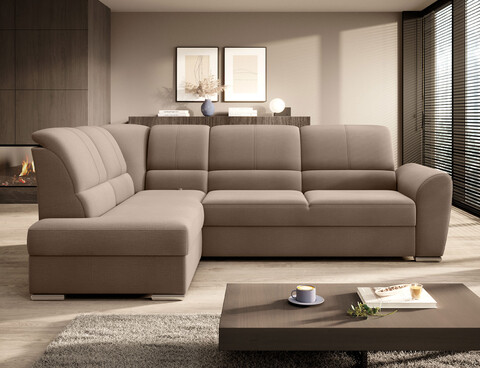 Coltar extensibil stanga 3 locuri ELTAP, LT-20NU, Siber, 270x186x93 cm, lemn/poliester, maro deschis