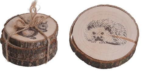 Set 4 suporturi pentru pahare Hedgehog, 8x11.5 cm, lemn, maro