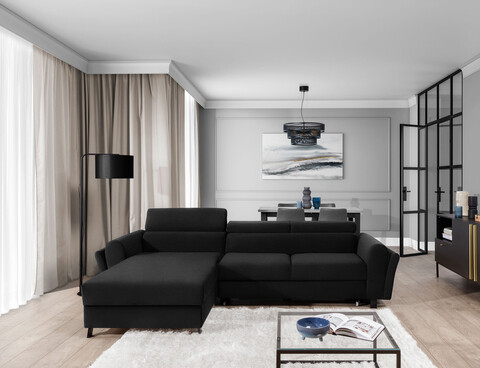 Coltar extensibil stanga 4 locuri ELTAP, Mari-01, Mariall, 288x200x92 cm, lemn/poliester, gri inchis