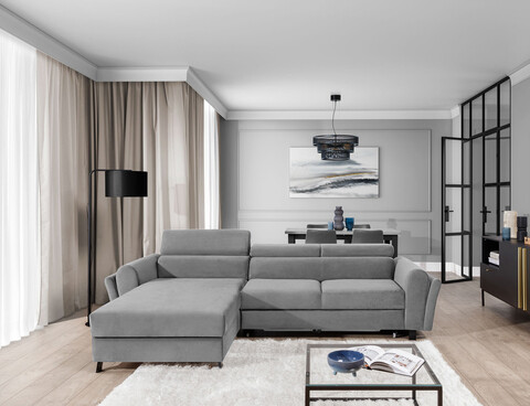 Coltar extensibil stanga 4 locuri ELTAP, Mari-03, Mariall, 288x200x92 cm, lemn/poliester, gri