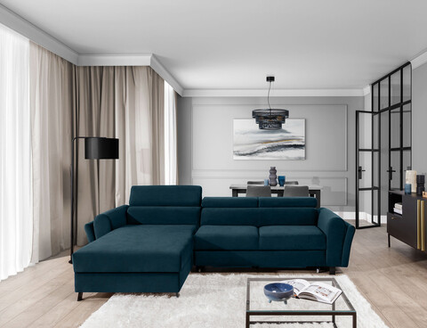 Coltar extensibil stanga 4 locuri ELTAP, Mari-07, Mariall, 288x200x92 cm, lemn/poliester, albastru inchis