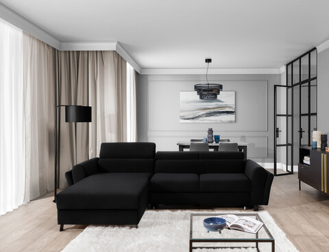 Coltar extensibil stanga 4 locuri ELTAP, Mari-11, Mariall, 288x200x92 cm, lemn/poliester, negru