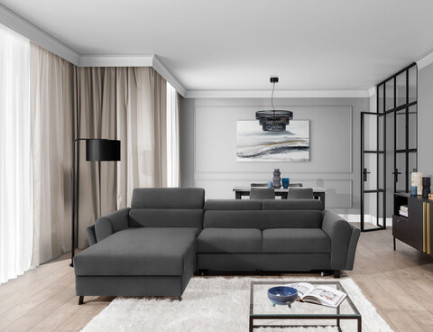 Coltar extensibil stanga 4 locuri ELTAP, Mari-15, Mariall, 288x200x92 cm, lemn/poliester, gri inchis