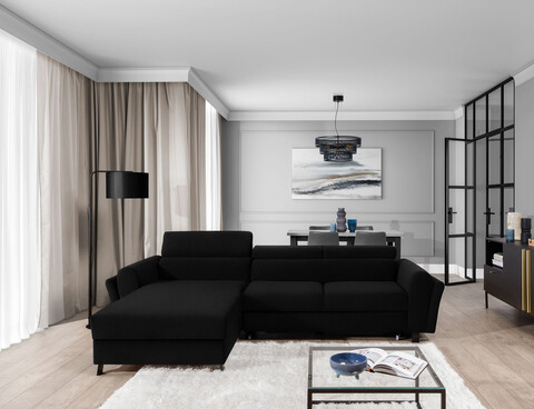 Coltar extensibil stanga 4 locuri ELTAP, Mari-16, Mariall, 288x200x92 cm, lemn/poliester, negru