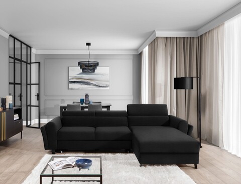 Coltar extensibil dreapta 4 locuri ELTAP, Mari-25, Mariall, 288x200x92 cm, lemn/poliester, gri inchis