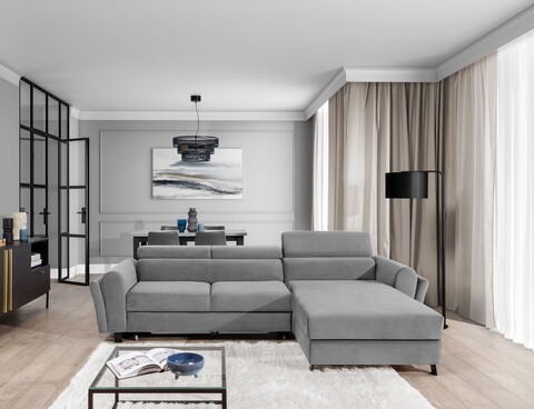 Coltar extensibil dreapta 4 locuri ELTAP, Mari-27, Mariall, 288x200x92 cm, lemn/poliester, gri