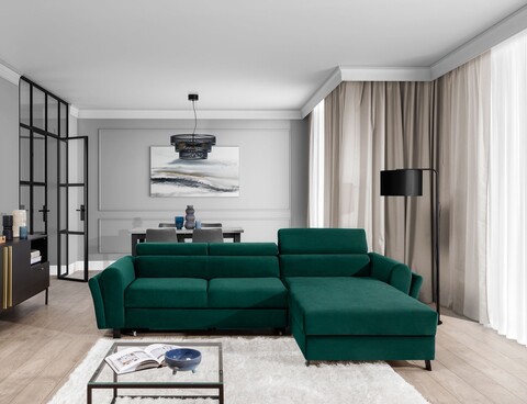 Coltar extensibil dreapta 4 locuri ELTAP, Mari-30, Mariall, 288x200x92 cm, lemn/poliester, verde inchis