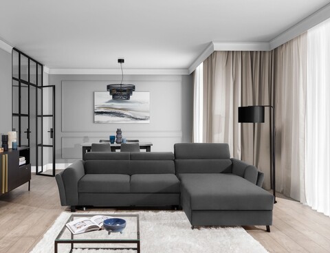 Coltar extensibil dreapta 4 locuri ELTAP, Mari-39, Mariall, 288x200x92 cm, lemn/poliester, gri inchis