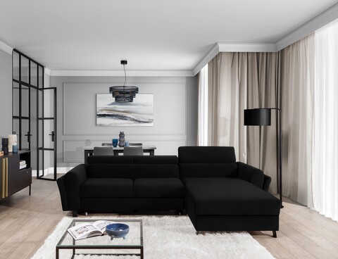 Coltar extensibil dreapta 4 locuri ELTAP, Mari-40, Mariall, 288x200x92 cm, lemn/poliester, negru