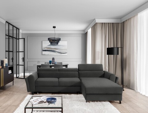 Coltar extensibil dreapta 4 locuri ELTAP, Mari-41, Mariall, 288x200x92 cm, lemn/poliester, gri inchis