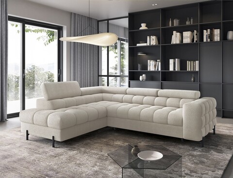 Coltar extensibil stanga 5 locuri ELTAP, LT-18ROY, Ferucce, 276x200x93 cm, lemn/poliester, bej deschis