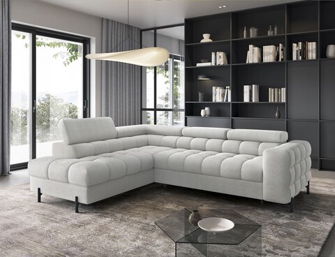 Coltar extensibil stanga 5 locuri ELTAP, LT-03ROY, Ferucce, 276x200x93 cm, lemn/poliester, gri deschis
