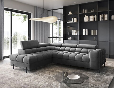 Coltar extensibil stanga 5 locuri ELTAP, LT-06PA, Ferucce, 276x200x93 cm, lemn/poliester, gri inchis