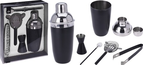 Shaker pentru cocktail cu accesorii, inox, negru