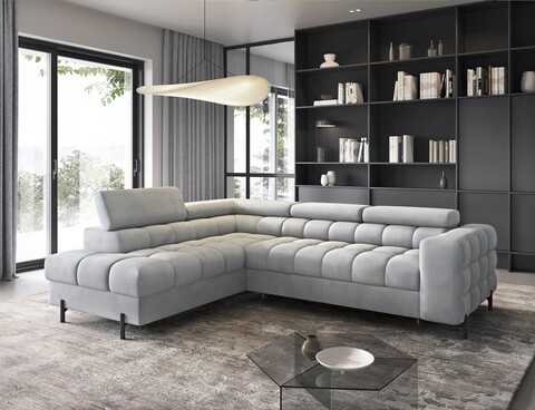Coltar extensibil stanga 5 locuri ELTAP, LT-05PA, Ferucce, 276x200x93 cm, lemn/poliester, gri deschis
