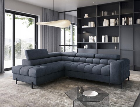 Coltar extensibil stanga 5 locuri ELTAP, LT-40AU, Ferucce, 276x200x93 cm, lemn/poliester, albastru inchis