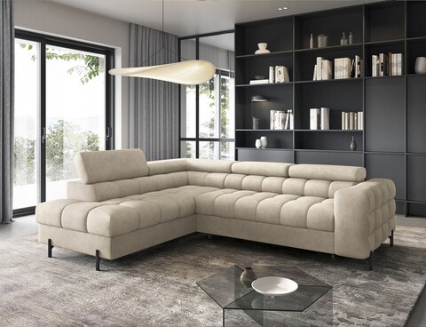 Coltar extensibil stanga 5 locuri ELTAP, LT-18AU, Ferucce, 276x200x93 cm, lemn/poliester, bej deschis