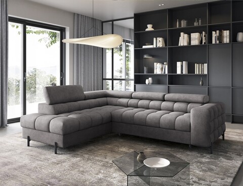 Coltar extensibil stanga 5 locuri ELTAP, LT-04AU, Ferucce, 276x200x93 cm, lemn/poliester, gri