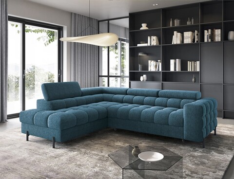 Coltar extensibil stanga 5 locuri ELTAP, LT-40AMO, Ferucce, 276x200x93 cm, lemn/poliester, albastru