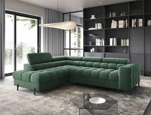 Coltar extensibil stanga 5 locuri ELTAP, LT-35AMO, Ferucce, 276x200x93 cm, lemn/poliester, verde inchis