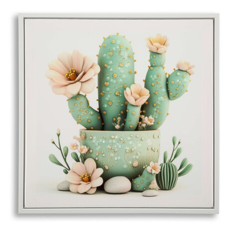 Tablou decorativ Cactus Jar -D, Mauro Ferretti, 40x40 cm, canvas/lemn de pin/plastic, multicolor