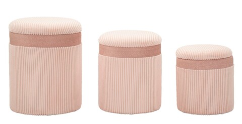Set 3 taburete cu spatiu de depozitare Pink, Mauro Ferretti, 40.5x49.5 cm, MDF/poliester, roz