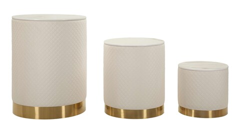 Set 3 cutii depozitare cu capac Display Shop, Mauro Ferretti, 60x80 cm, lemn de pin/MDF/metal, crem/auriu