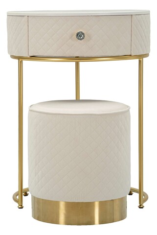 Masa de toaleta cu taburet / masuta dressing Vellit, Mauro Ferretti, 52x70 cm, lemn de pin/MDF/metal, crem