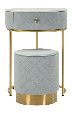 Masa de toaleta cu taburet / masuta dressing Vellit, Mauro Ferretti, 52x70 cm, lemn de pin/MDF/metal, albastru deschis