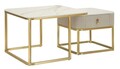 Set 2 masute de cafea Beauty, Mauro Ferretti, 70x70x48 cm, 50x50x43.5 cm, lemn de pin/MDF/metal, crem/auriu